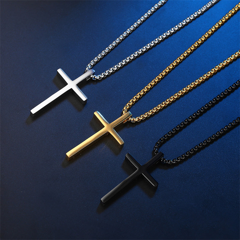 Simple Titanium Steel Cross Pendant Necklace