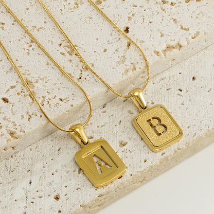 Alphabet Necklace 26 Letters Hollow Out Square