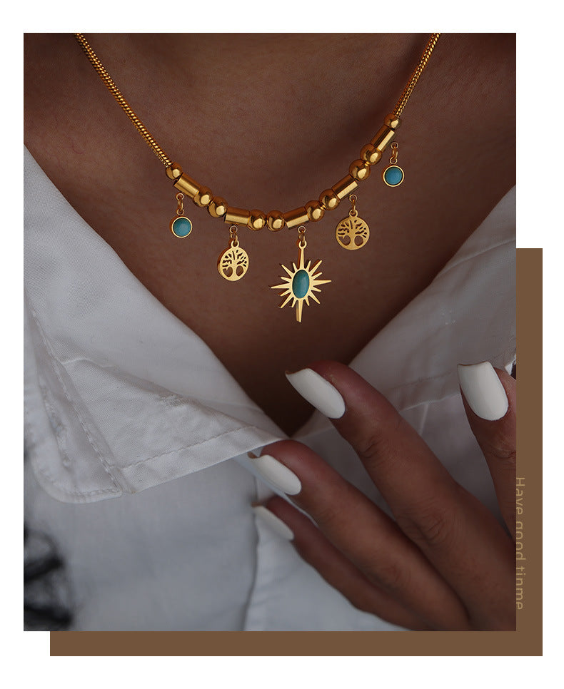 All-Match Sun Turquoise Pendant Necklace & Bracelet Set