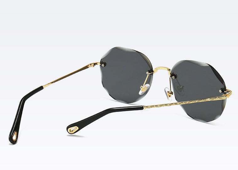 Polygonal Rimless Trimmed Sunglasses