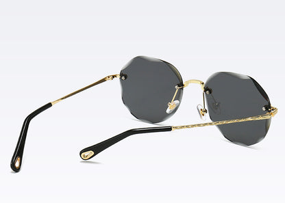 Polygonal Rimless Trimmed Sunglasses