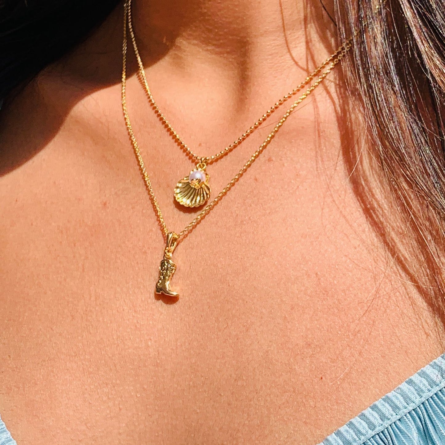 Cowboy Boot & Pearl Pendant Necklace