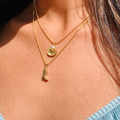 Cowboy Boot & Pearl Pendant Necklace