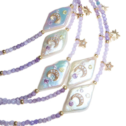 Purple Beaded Zircon Necklace for Women