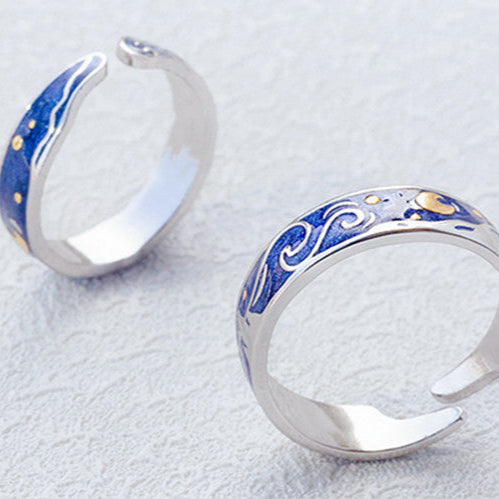 Adjustable Sea Blue Starry Sky Couple Ring