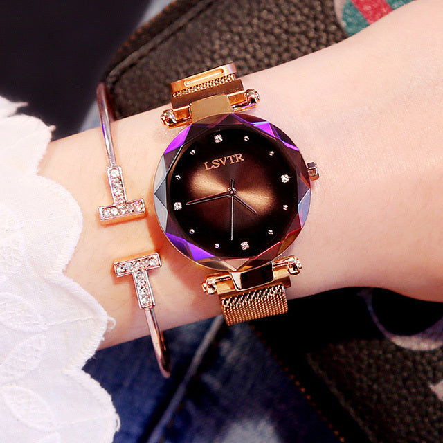 Rose Gold Watch with Starry Sky Design