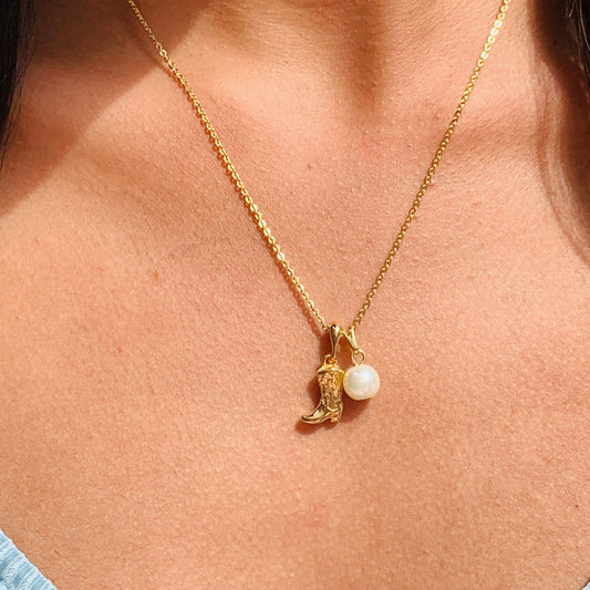 Cowboy Boot & Pearl Pendant Necklace
