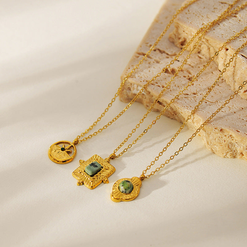 Vintage Turquoise Natural Stone Pendant Necklace