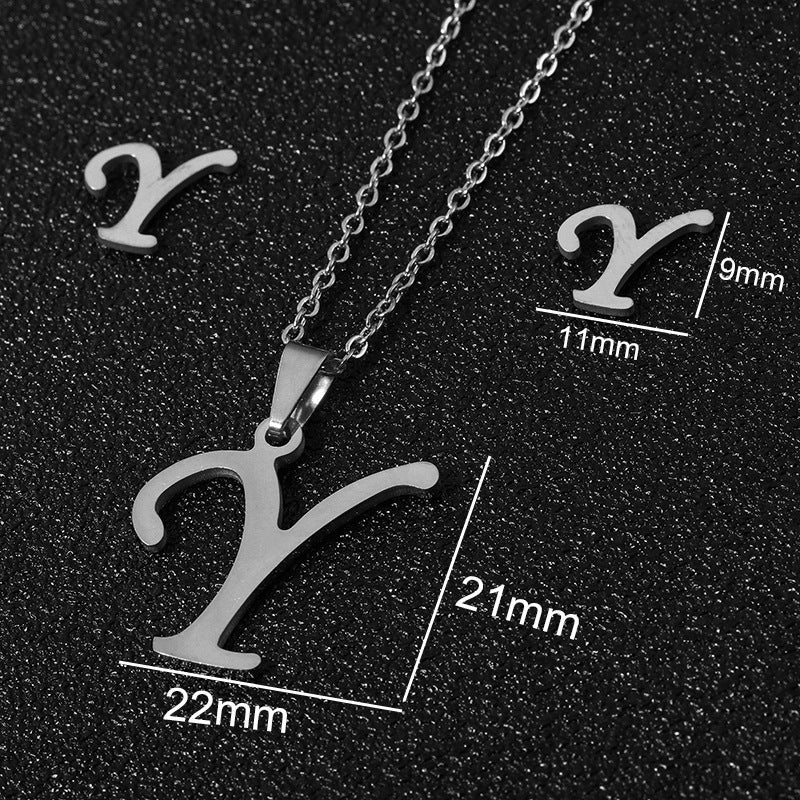 Stainless Steel Alphabet Necklace, 26 Initial Letters A–Z