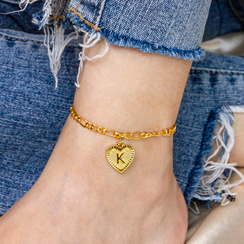 Gold Initial Letter Anklet for Women