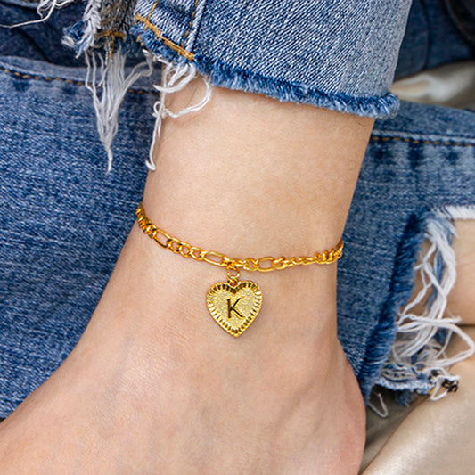 Gold Initial Letter Anklet for Women