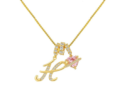 A-Z Alphabet Elegant Blue Heart Necklace with Zircons