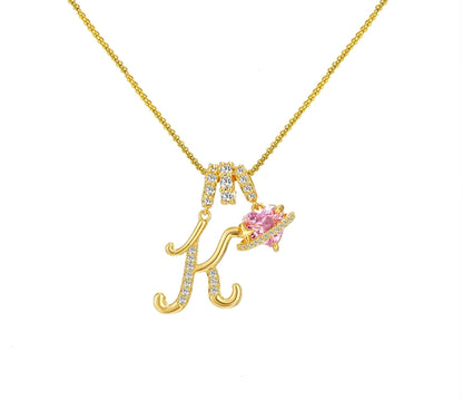 A-Z Alphabet Elegant Blue Heart Necklace with Zircons