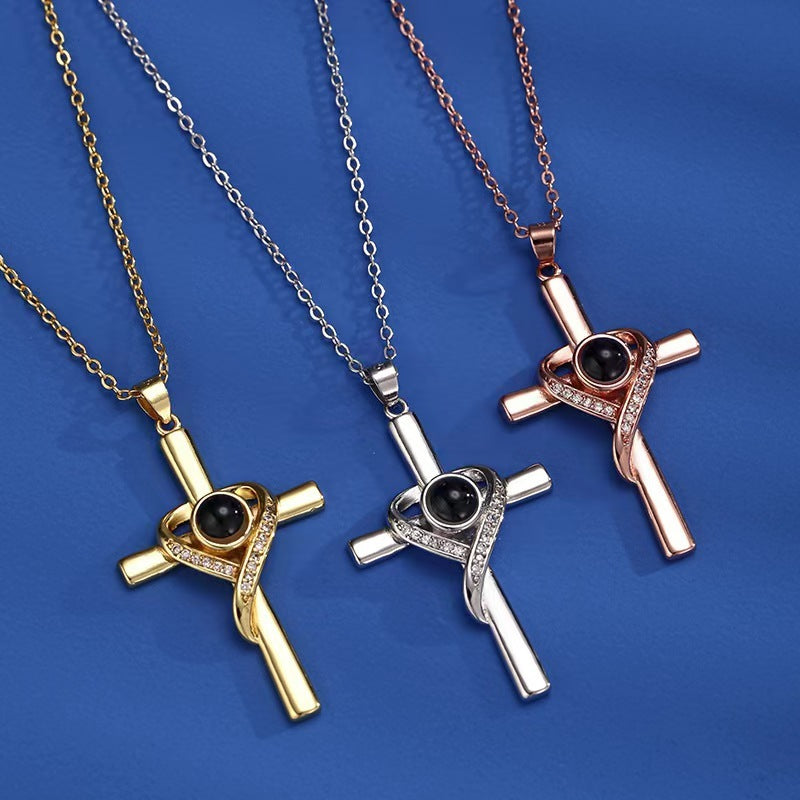 Love Cross Pendant  Projection Necklace Pendant  - I Love You Memorial Jewellery