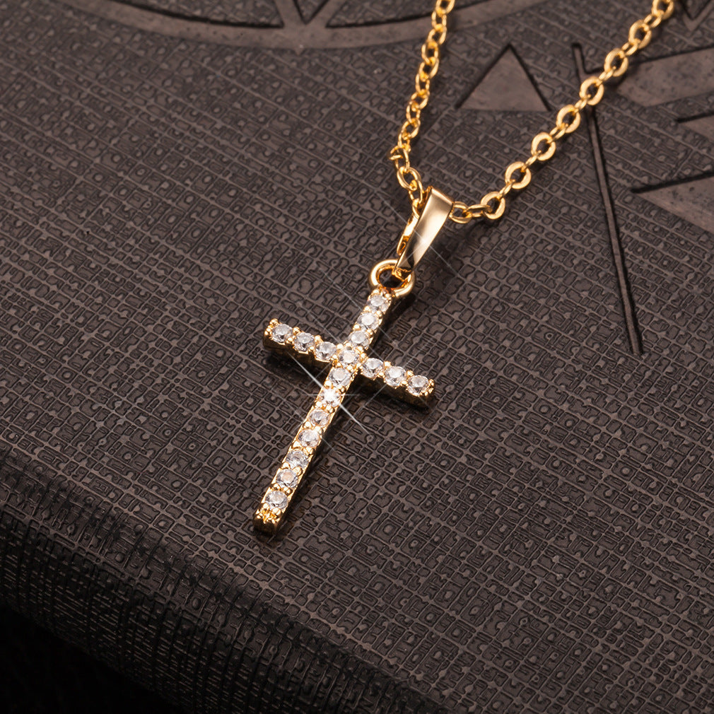 Simple Zircon Retro Cross Pendant Necklace