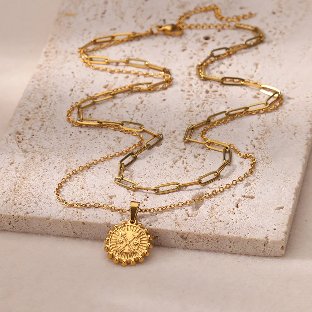 Gold Titanium Steel SUNFLOWER Necklace