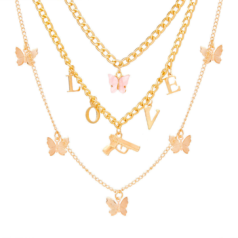 Multi-Layered Butterfly Necklace Set