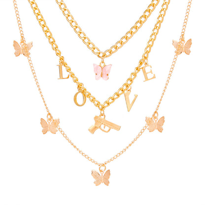 Multi-Layered Butterfly Necklace Set