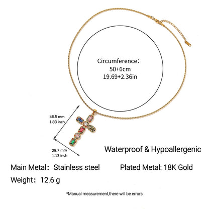 Stainless Steel Cross Necklace with Colorful Crystals