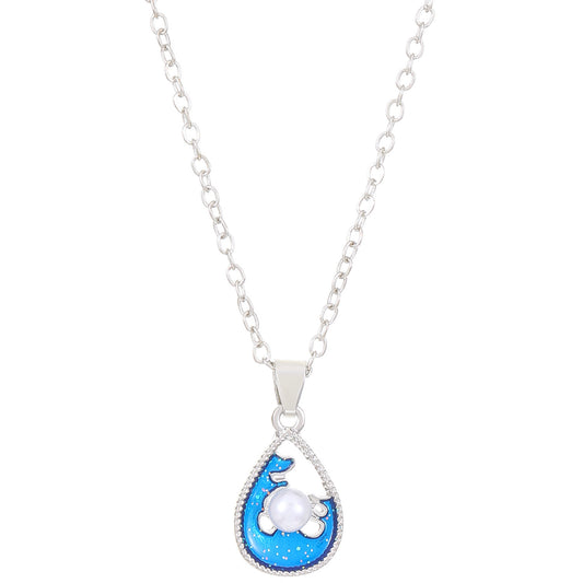 Blue Sun Water Drop Pendant Necklace For Women