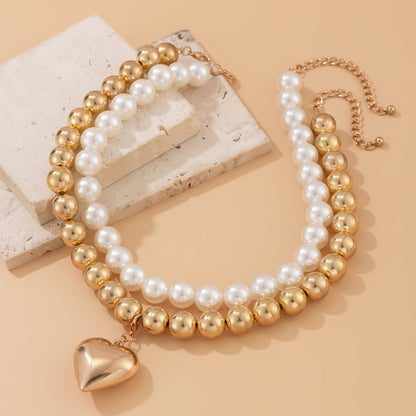Ornament Pearl Heart Clavicle Chain Necklace
