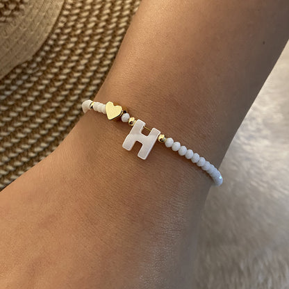 26 Letters White Shell Beaded Bracelet for Women