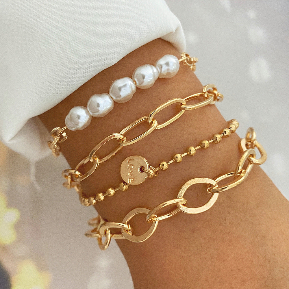 Heart Pearl Multi-Layer Chain OT Bracelet Suit