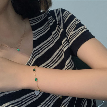 Ins Style French Emerald Necklace & Bracelet Set