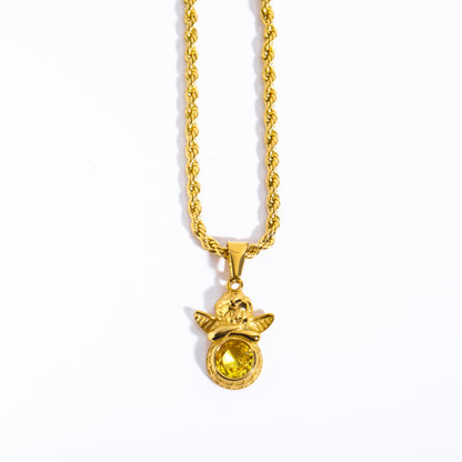 Coloured Gem Retention Guardian Angel Pendant Necklace