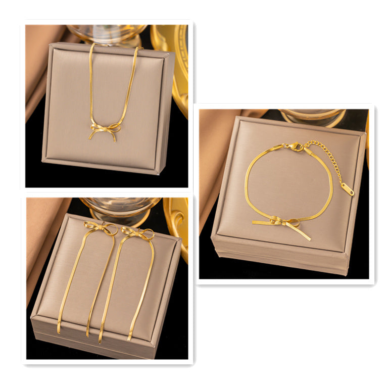 Bowknot Snake Chain Necklace, Bracelet, Earring Set