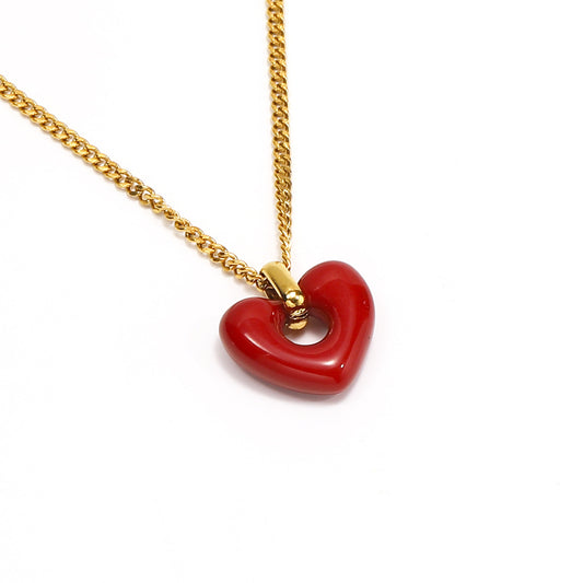Heart-Shaped Red Agate Pendant Necklace