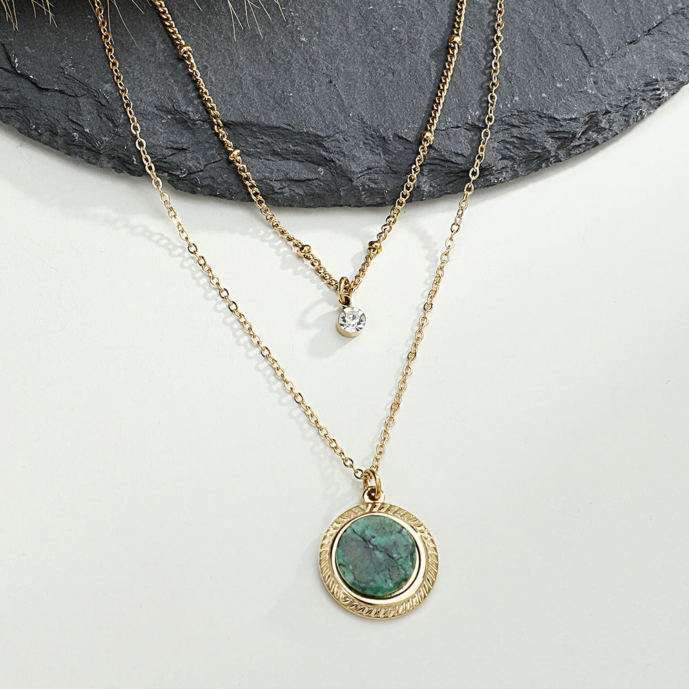 Natural Stone Pendant Layered Necklace