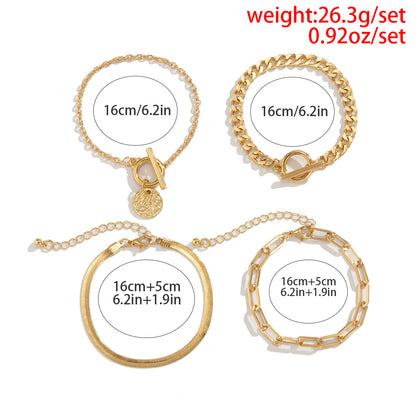 Metal Wind Hollow Chain Snake Bone Bracelet Set - 4Pc