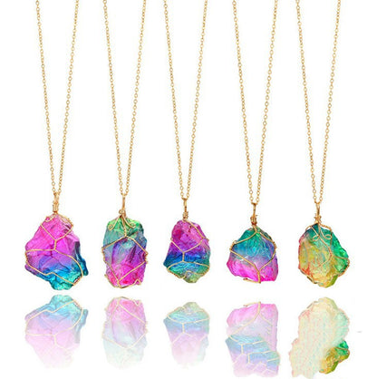 Natural Stone Crystal Pendant 7 Colour - Transparent Healing Gemstone Necklace