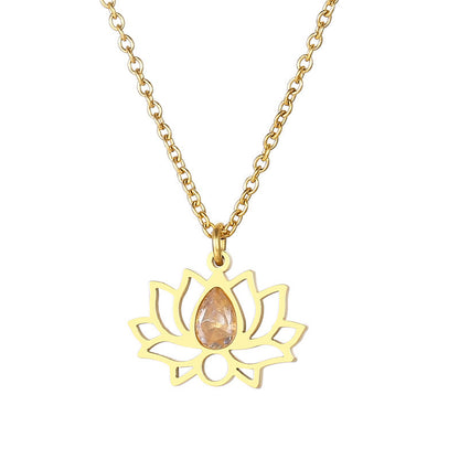 Minimalist Stainless Steel Zircon Lotus Jewellery Set