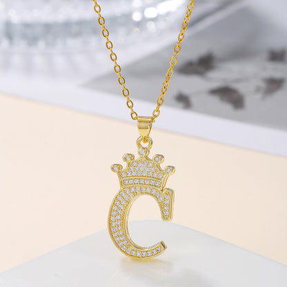 Gold Crown A-Z Pendant Necklace