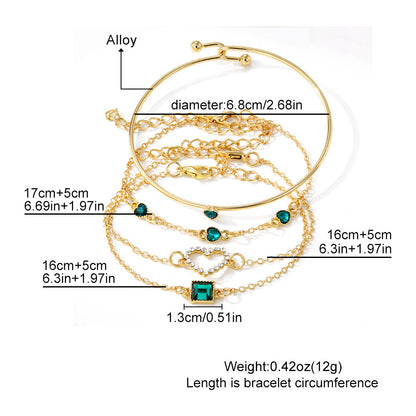 Vintage Inlaid Green Square Bracelet Set, 4 Pcs