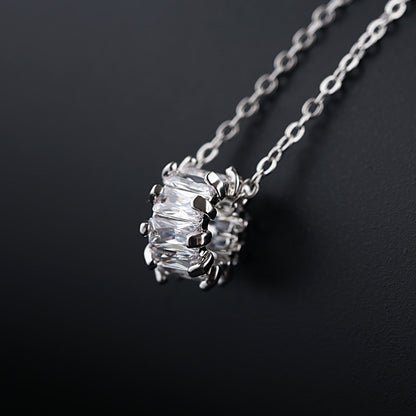 Cylinder Zircon Necklace with Rhinestones