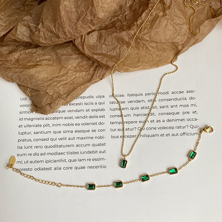 Ins Style French Emerald Necklace & Bracelet Set