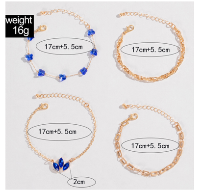 Blue Flower Love Butterfly Bracelet Set 4pcs