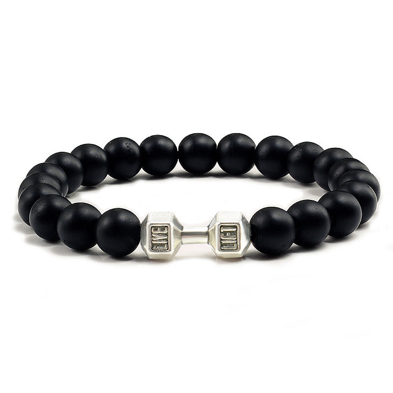 Barbell & Lava Rock Stone Beads Dumbbell Bracelet