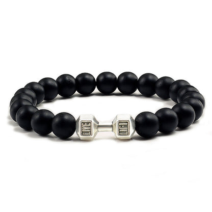 Barbell & Lava Rock Stone Beads Dumbbell Bracelet