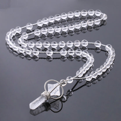 Natural Stone Crystal Column Pendant Necklace