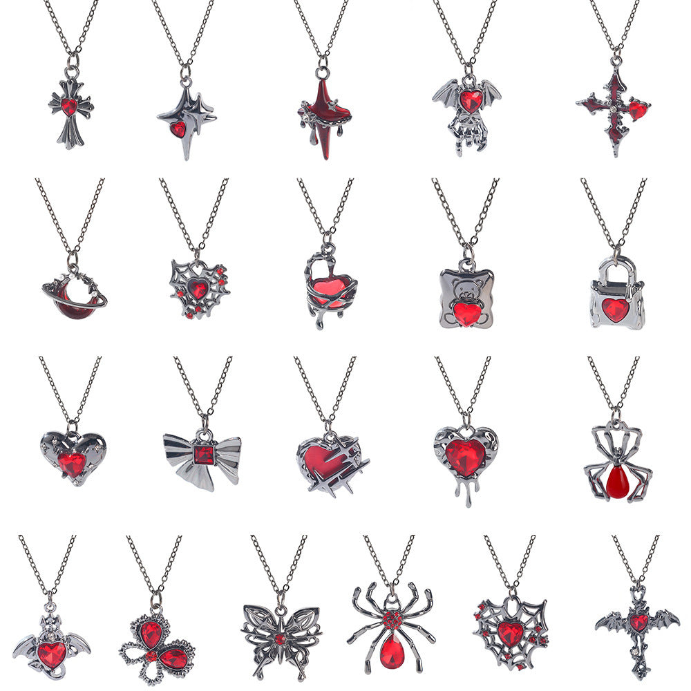Gothic Spider, Bat, Cross, Skull, and Heart Pendant Necklaces