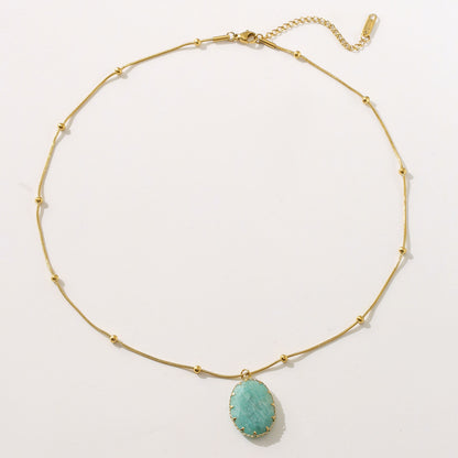 Titanium Steel Necklace with Turquoise Oval Pendant