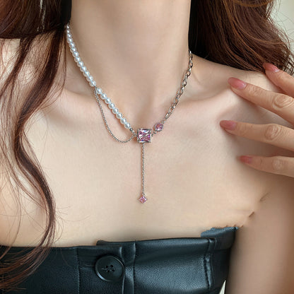 Pearl Mosaic Zircon Diamond Chain Necklace