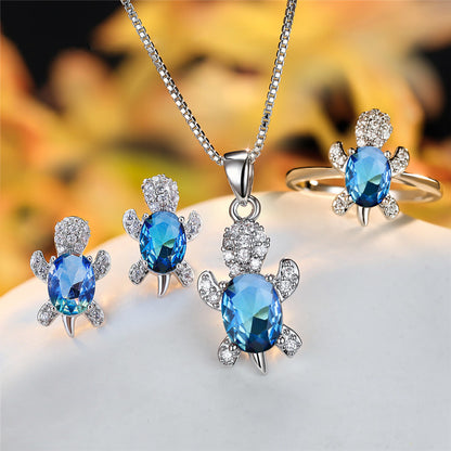 Oval Zircon Turtle Pendant Necklace