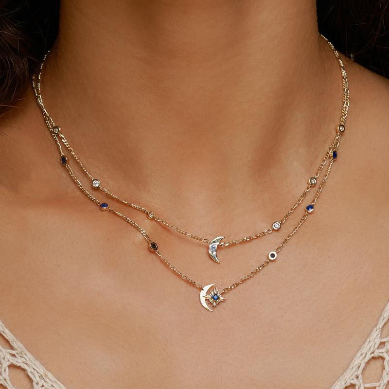 Retro Style Star Moon Blue Treasure Necklace