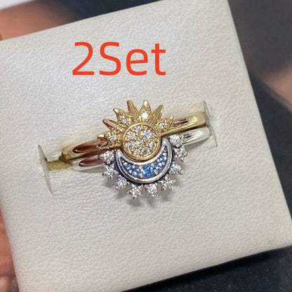 Moon and Sun Couple Adjustable Zircon Ring