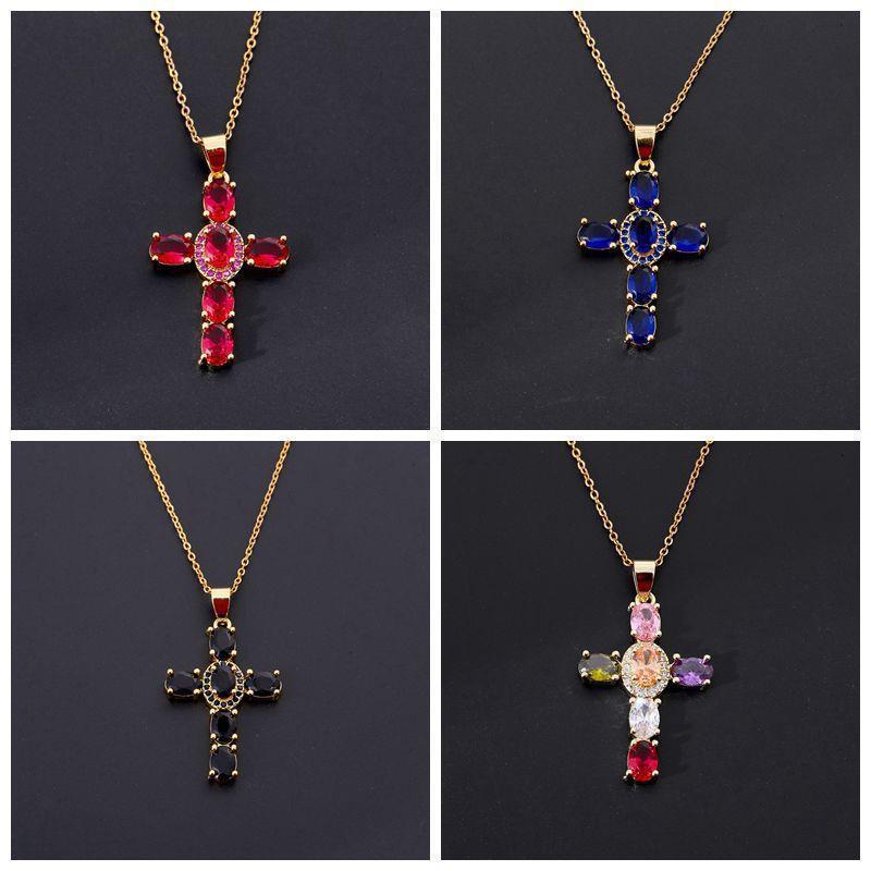 Copper Zircon Cross Pendant Necklace